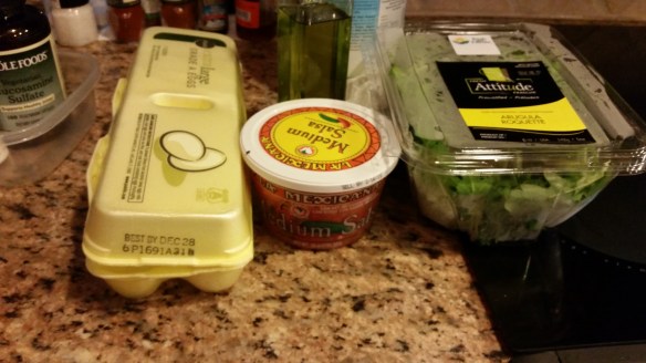 2 eggs, fresh salsa and some arugula